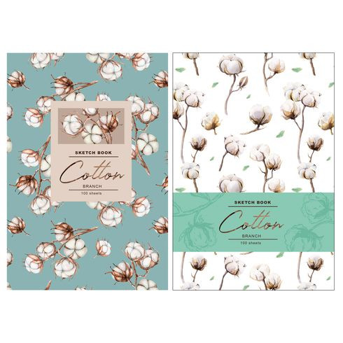 Скетчбук А5 переплёт твёрдый 100л. "Cotton" ламинация матовая (ассорти) белый блок