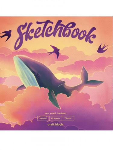 Скетчбук Кит 160х160,мел картон,лён+мат лам,гребень слева,жест подл.,40л,78г(крафт блок) С40-4829