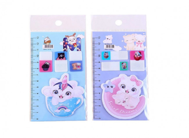 Набор закладок с клеевым краем I LOVE KITTY 8,5х14,3 см (3 блока из ПЭ по 7 листов, 1 фигурный блок из бумаги - 15 листов), ОПП-упаковка, Mazari