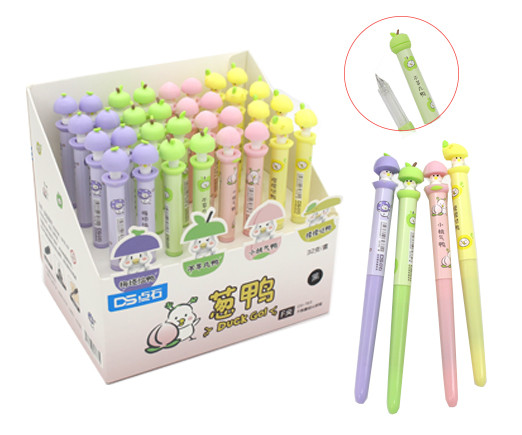 Ручка перьевая D&S DS-763 "Уточки-фрукты" (черн) круглый корпус, цвета ассорти, в к/кор (32/640)