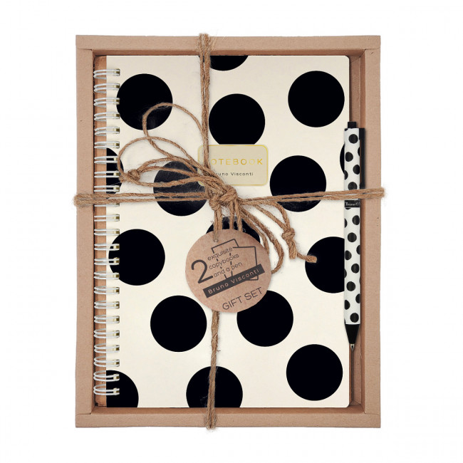 Подарочный набор: тетрадь клетка на гребне "BLACK POLKA DOTS"+ ручка, цвет чернил синий, BV/7-60-201/13-3