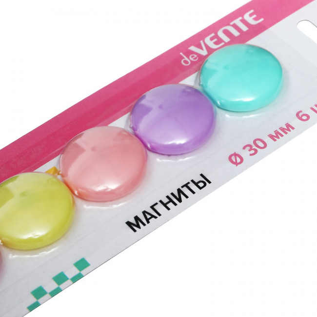 Магнит для доски офисной "deVENTE. Pastel" Ø 30 мм, 6 шт, цвета пастельное ассорти, в картонном блистере Магнит для доски офисной "deVENTE. Pastel" Ø 30 мм, 6 шт, цвета пастельное ассорти, в картонном блистере