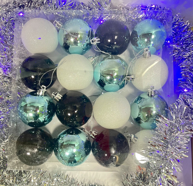 Набор Ёлочных шаров, белый/черный, 16шт, Jevelry/SV-602