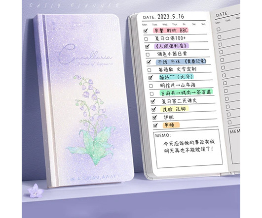 Записная книжка  А6 96л. DB-205 "Ландыш" 9,5*19,2см, полудатированная, линия, сиреневый с блестками (1/128)