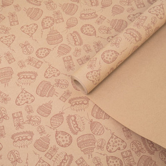 Бумага крафт 60гр/м2, 70см х 10м, "Праздник", коричневый на коричневом фоне