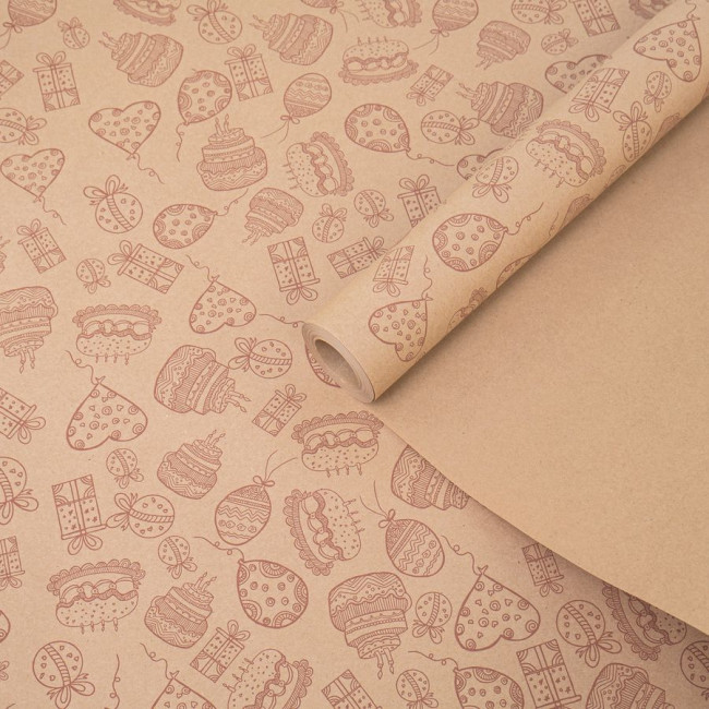 Бумага крафт 60гр/м2, 70см х 10м, "Праздник", коричневый на коричневом фоне