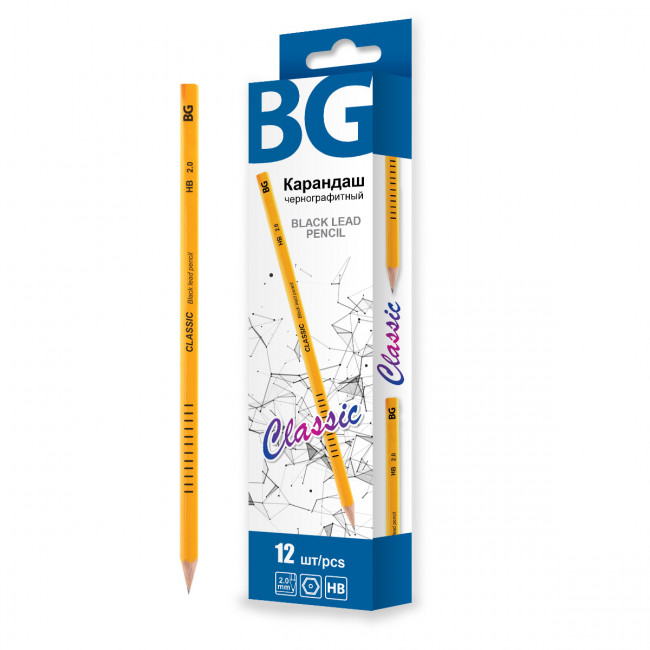 Карандаш чернографитный "CLASSIC", шестигранный, HB, 2.2 мм, картонная коробка с европодвесом, BG (12/144)