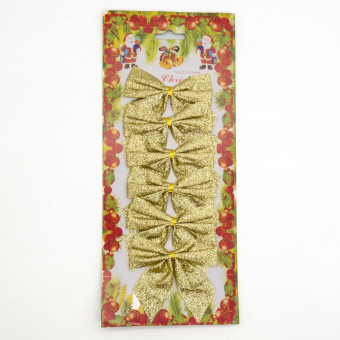 Елочное украшение 7,5см "Бантики" золото, 6 шт, Микрос/ч47430