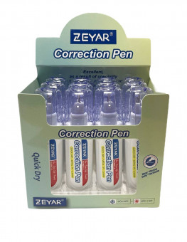 Корректор-ручка 12мл, быстросохнущий, с металл. наконнечником Zeyar/ZP-231 (12)