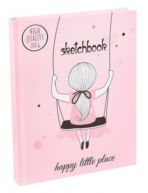 Скетчбук А5 Pink. Девочка (7БЦ, 96 л, 100г, лён+гл лам) 96-9316