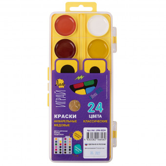 Краска акварель 24цв медовые, без кисти, "Играй" Лео/LPW-0224