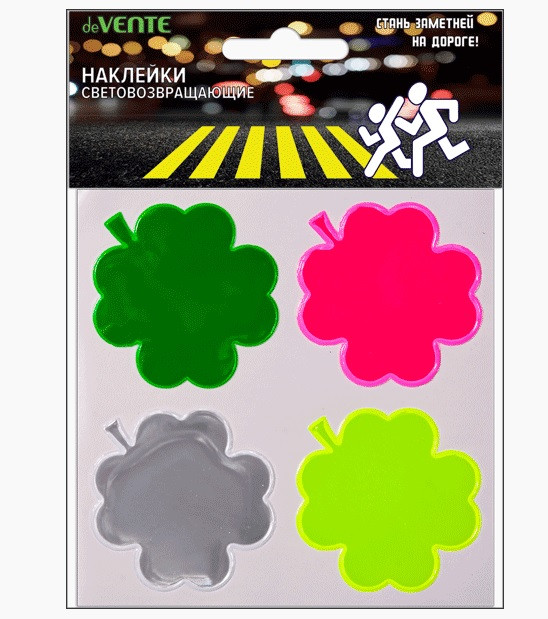 Наклейки световозвращающие 60x60мм "Клевер", ассорти цветов, deVENTE/9083904 (8)