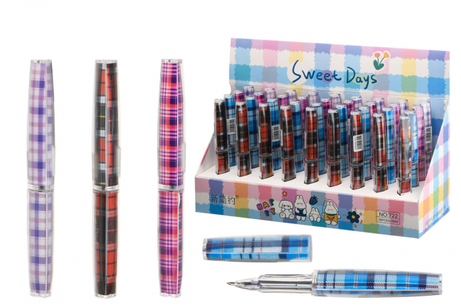 Шариковая ручка с чернилами на масляной основе: детская; "ДАМСКИЕ ШТУЧКИ"; корпус в виде блеска для губ, расцветка-шотландка /ассорти/, цвет чернил-синий, 0,38 mm.