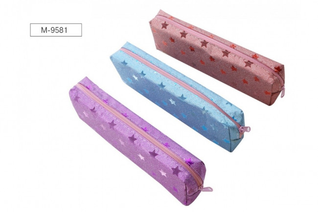 Пенал-косметичка STAR, 20х6х3 см, на молнии, ПВХ, ассорти 3 цвета, ОПП-упаковка