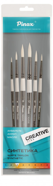 Набор кистей круглые, синтетика "Creative White Taklon", 6шт, Pinax/set24-6pc Набор кистей круглые, синтетика "Creative White Taklon", 6шт, Pinax/set24-6pc