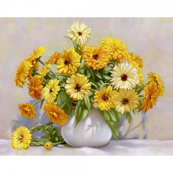 Алмазная мозаика 40*50 на подрамнике "Календула. Бузин И.", полная выкладка, ALM076