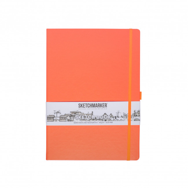 Блокнот для зарисовок 140г/кв.м 21*29.7см 80л, твердая обложка, неоновый коралл, Sketchmarker/23148054SM