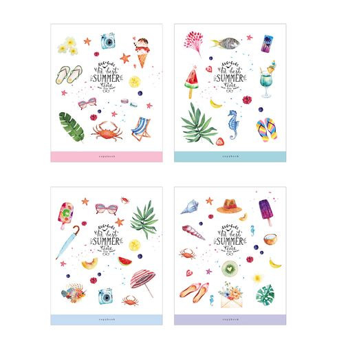 Тетрадь общая А5 скоба 48л. клетка "Ах, лето!" выборочный лак (ассорти) форзац с дизайном BG (8/56)