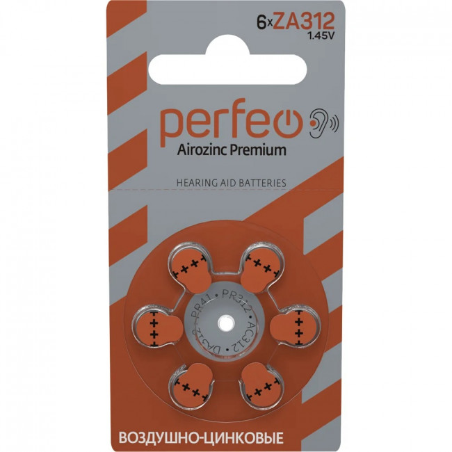 Батарейка (элемент питания) ZA312/6BL , Airozinc Premium, Perfeo/PF ZA312/6BL (6) Батарейка (элемент питания) ZA312/6BL , Airozinc Premium, Perfeo/PF ZA312/6BL (6)