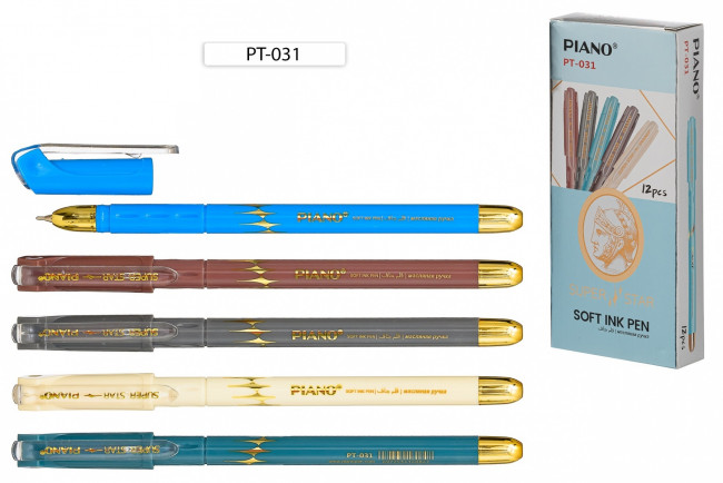 Ручка шариковая 0,5мм синяя, на масляной основе, корпус с элементами золота, PIANO/PT-031-12 (12) Ручка шариковая 0,5мм синяя, на масляной основе, корпус с элементами золота, PIANO/PT-031-12 (12)