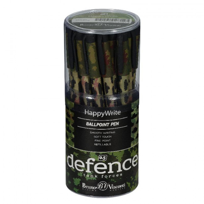 Ручка шариковая 0,5мм синяя "HappyWrite. Военный паттерн. Танки", BV/20-0215/29 (24)