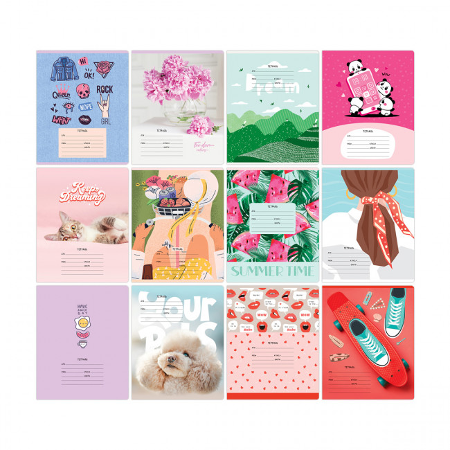 Тетрадь 18 клетка "Mix-12. Девочки" скрепка, BG (12/144)