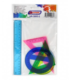 НАБОР ЧЕРТЕЖЕЙ ПЛАСТИКОВЫЙ ЦВЕТНОЙ 20 см 5 ПРЕДМЕТОВ "ASMAR"