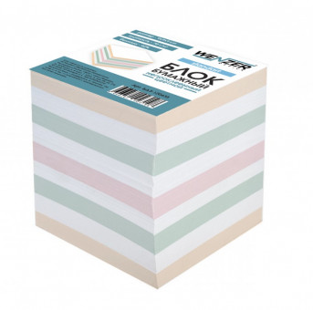 Блок бумажный цветной WENZER OFFICE "Standart" 9x9x9 см, непроклеенный, 70г/м2, белизна 92% (12)