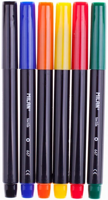 Набор фломастеров MILAN для ткани 6 цветов в картонной упаковке с европодвесом