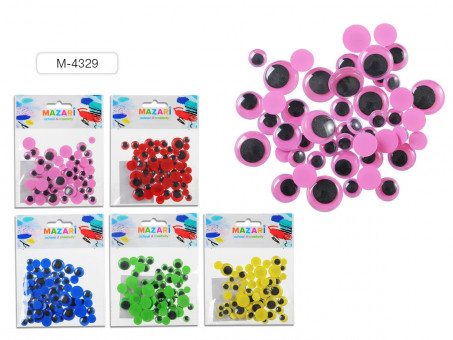 Набор для творчества №10 ПОДВИЖНЫЕ ГЛАЗКИ ЦВЕТНЫЕ, 4 размера (d=8мм 20 шт, d=10 мм 20 шт, d=12 мм 10 шт, d=15 мм 10 шт), Mazari (24)