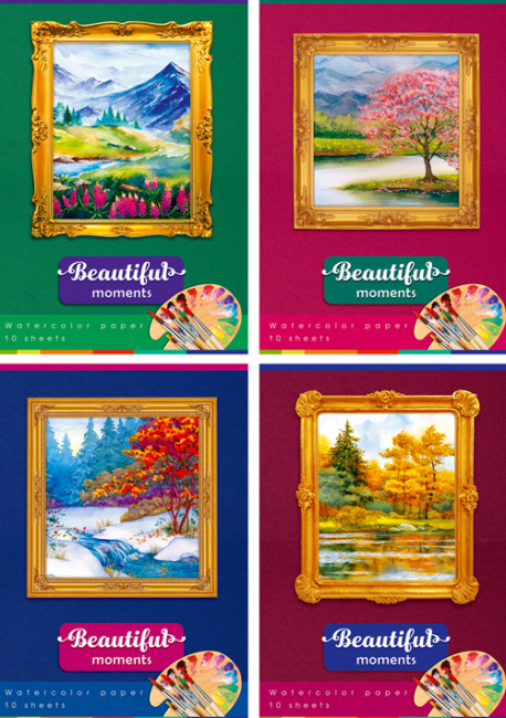 Набор бумаги для акварели А3 папка 10л. "Beautiful moments" (ассорти)