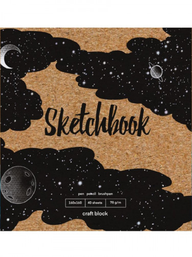 Скетчбук Ночное небо160х160,мел карт.,лён+мат.лам,греб.слева,жест подл.,40л,78г(крафт блок) С40-4833