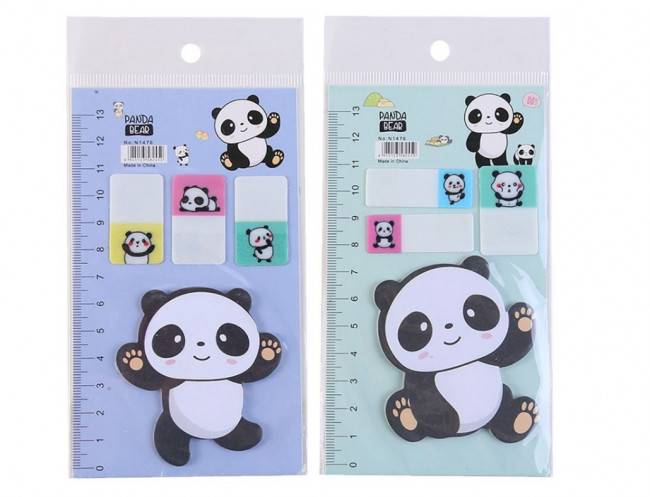 Набор закладок с клеевым краем PANDA BEAR 8,5х14,3 см (3 блока из ПЭ по 7 листов, 1 фигурный блок из бумаги - 15 листов), ОПП-упаковка