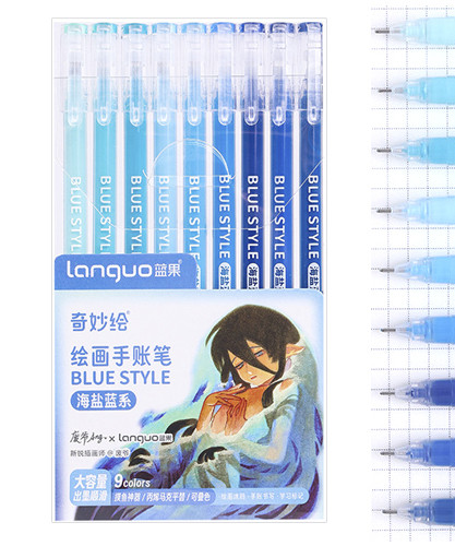 Наборы ручек » Ручки гелевые набор- 9 цв. DD-312/LG-13 "Синие" 0,6мм, игольчатый стержень, в уп. ПВХ LG-D0233S (1/48/192)