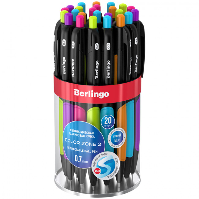 Ручка шариковая автоматическая 0,7мм синяя "Color Zone 2", BERLINGO (20)
