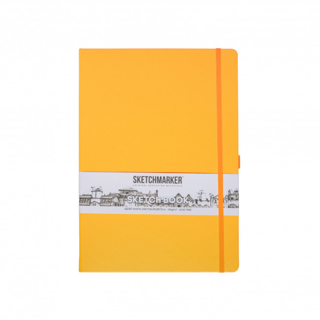 Блокнот для зарисовок 140г/кв.м 21*29.7см 80л, твердая обложка, оранжевый неон, Sketchmarker/23148044SM