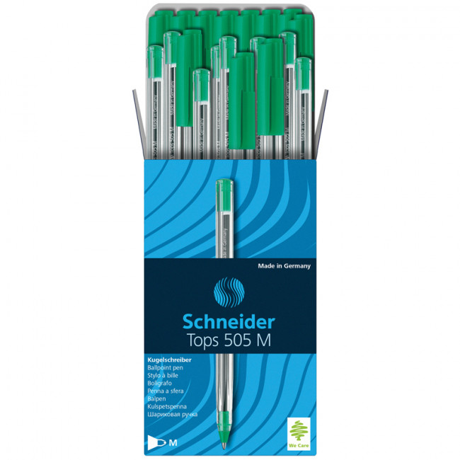 Ручка шариковая зеленая 1,0мм "Tops 505 M" прозрачный корпус, Schneider (50) Ручка шариковая зеленая 1,0мм "Tops 505 M" прозрачный корпус, Schneider (50)