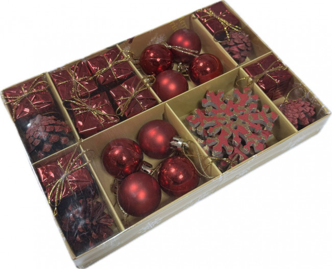 Набор елочных украшений красный (цена за 23 шт.) в коробке ч47585