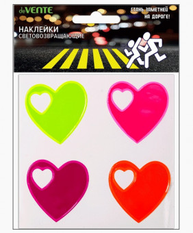 Наклейки световозвращающие 50x50мм "Сердца", ассорти цветов, deVENTE/9083900