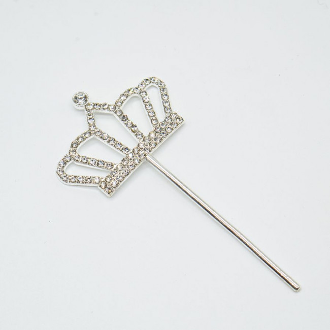 Топпер 10см со стразами "Корона", серебро, Микрос