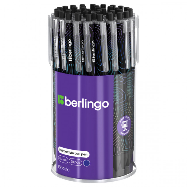 Ручка шариковая автоматическая 0,7мм синяя "Electric" рисунок на корпусе,soft touch, BERLINGO (30)