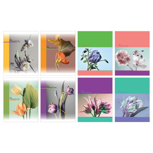 Тетрадь общая А5 гребень 80л. клетка "Flowers" (ассорти) двойная обложка ВG (8/32)