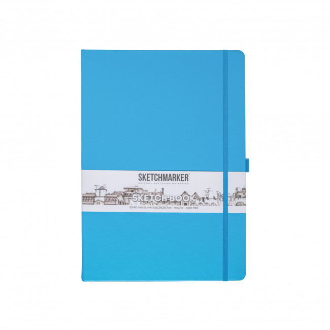 Блокнот для зарисовок 140г/кв.м 21*29.7см 80л, твердая обложка, синий неон, Sketchmarker/23148014SM