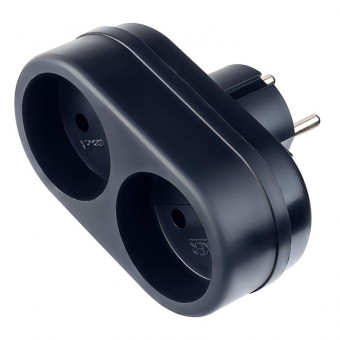 Сетевой разветвитель "RU POWER'', 2 гнезда, 6А, без заземления, цвет черный, Perfeo/PF_C3354