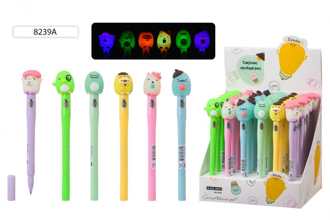 Шариковая ручка: детская "ЗАБАВНЫЕ ФИГУРКИ"; цветной корпус /ассорти/, прорезиненный клип фонарик-цыплята, цвет чернил-синий (36/144)