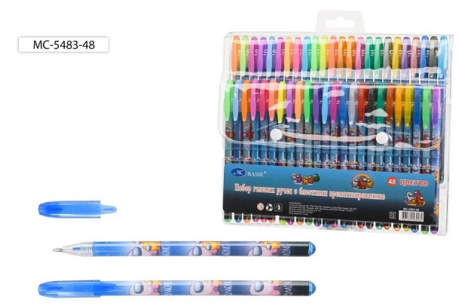 Набор гелевых ручек, 48 цв МС-5483-48  неоновые, ароматизированные, с блёстками "Астронавты", Basir (36)