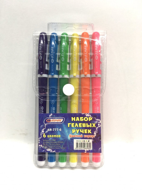 Набор гелевых ручек, 6 цв AR-777-6, цветной корпус, Asmar (20)