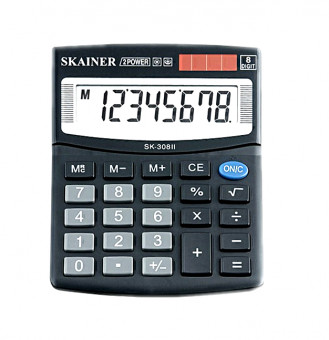 Калькулятор настольный 8-разрядный, малый, чёрный, размер: 100 x 124 x 32мм, SKAINER/SDC-308II