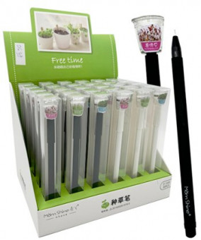 Ручка гелевая  автоматическая DG-39 "Растения" 0,5мм (черн) с семенами, игольчатый стержень, ассорти ПВХ Z-168 (3/30/960)