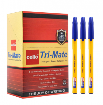 Ручка шариковая 1,0 мм синяя "TRI-MATE", жёлтый корпус, Cello (50/4000)